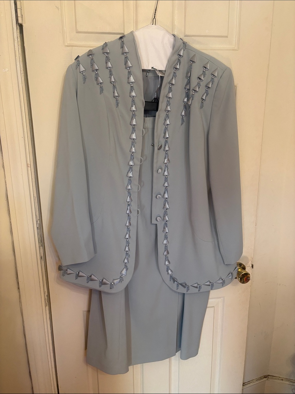 St. Anthony Evening Powder Blue Embellished Women's Blazer & Skirt Set